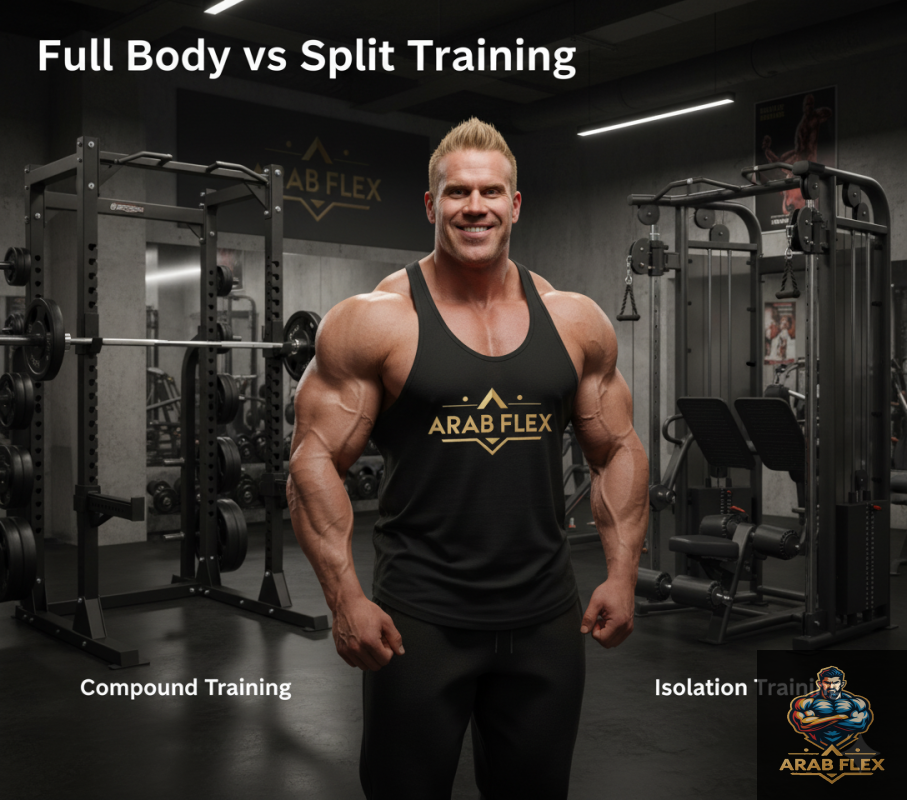 اعرف الفرق بين نظام تمرين الجسم الكامل (Full Body) وتقسيمة العضلات (Split)، واكتشف أيهما الأنسب لمستواك لتحقيق أقصى نتائج في وقت أقل مع نصائح عرب فليكس.