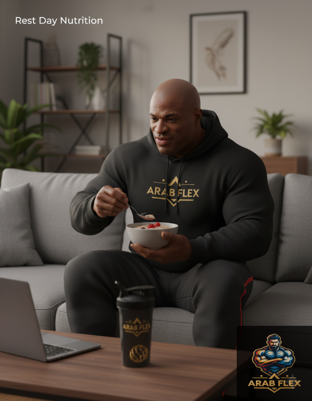 اعرف كيف تدير تغذيتك في أيام الراحة للحفاظ على العضلات وتجنب تراكم الدهون، مع خطة سهلة من عرب فليكس لضبط الكالوري والبروتين يوم الراحة.