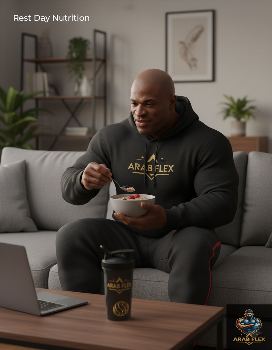 اعرف كيف تدير تغذيتك في أيام الراحة للحفاظ على العضلات وتجنب تراكم الدهون، مع خطة سهلة من عرب فليكس لضبط الكالوري والبروتين يوم الراحة.
